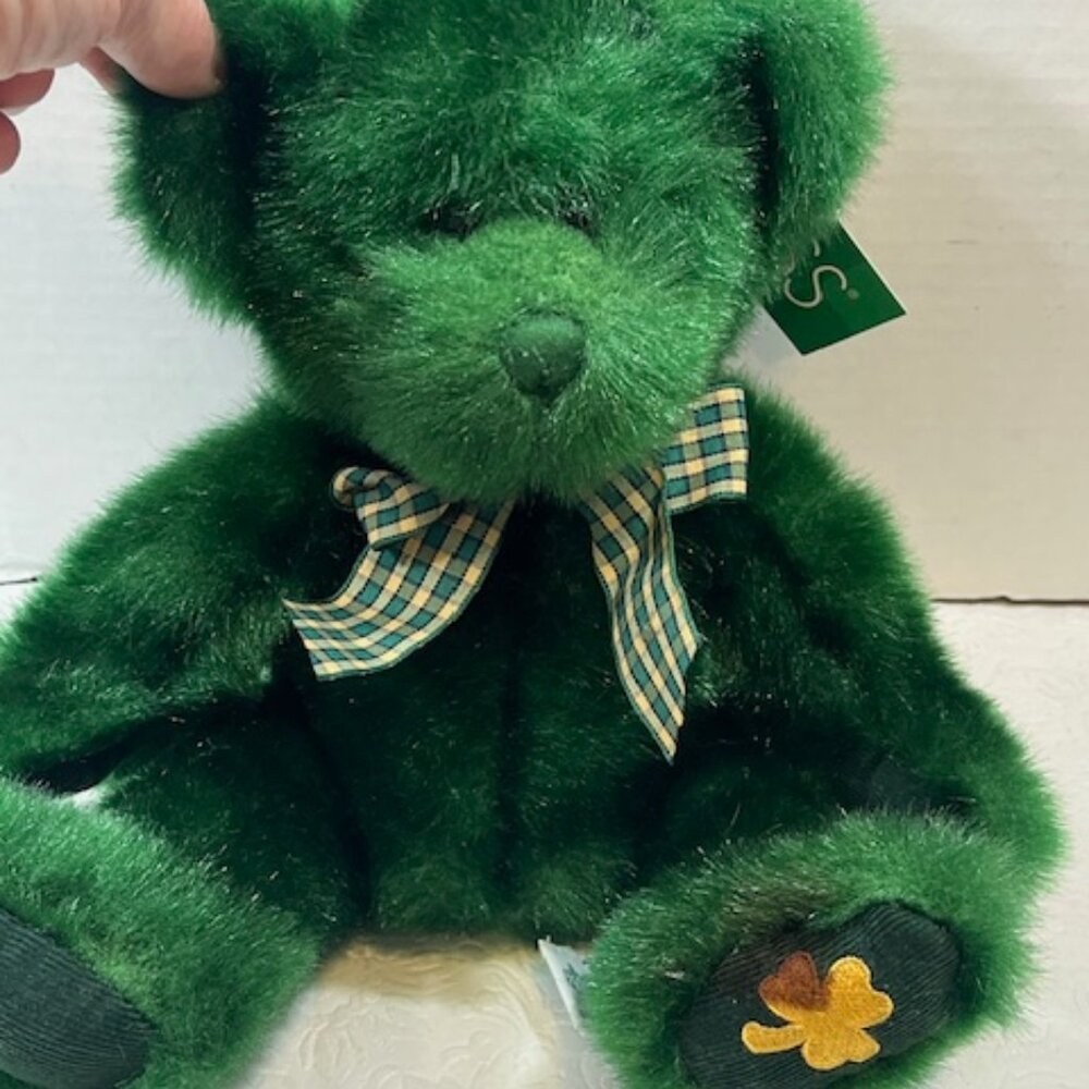 VTG Green St Patrick's Shamrock Dublin Russ Handmade Teddy Bear Bow Plush Toy12"